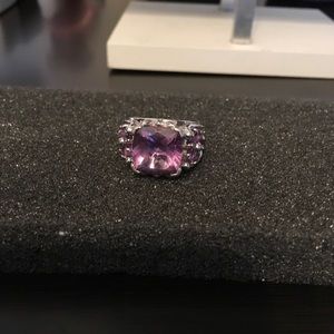 Sterling Silver 7.50 CTW Amethyst Ring Rhod pled